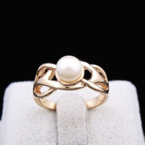 Titanium Steel Gold Rose Pearl Jewelry Rings