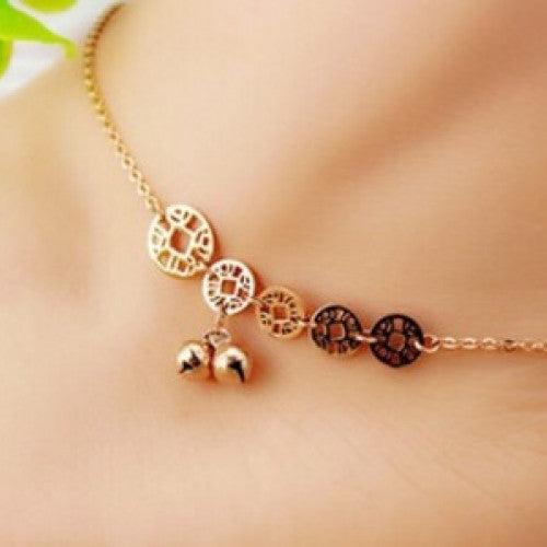 Titanium steel 18K Lucky coins bell anklet