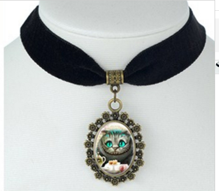 Alice in wonderland Cheshire Cat Movie jewelry Black Velvet Choker Necklace